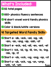 Phonics Based Fluency Sentences - Short Vowel Word Families