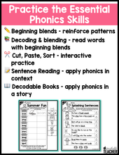 Summer Review Blends Activities- NO PREP Phonics Worksheets