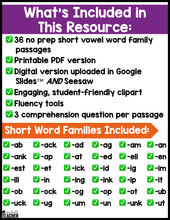 All-in-One Reading Passages - Short Vowel Word Families Set #2