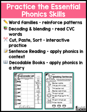 Summer Review CVC Activities- NO PREP Phonics Worksheets