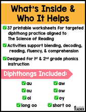 Diphthongs Phonics Worksheets - The Science of Reading