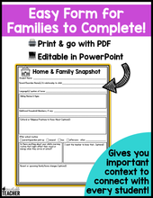 Editable Back-to-School Home & Family Snapshot Form