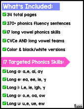 Phonics Based Fluency Sentences - Long Vowels
