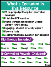 All-in-One Reading Passages - Diphthongs and R-Controlled Vowels
