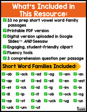 All-in-One Reading Passages - Short Vowel Word Families