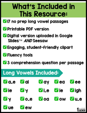 All-in-One Reading Passages - Long Vowels Set #2