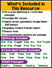 All-in-One Reading Passages - Diphthongs and R-Controlled Vowels Set #2