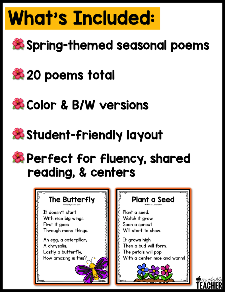 Spring Poem Task Spring Poems - Poetry – A Teachable Teacher