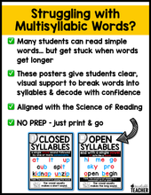 Decoding Multisyllabic Words Posters Teaching Practice