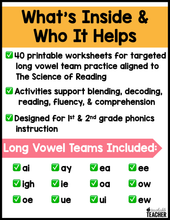 Long Vowel Team Words Phonics Worksheets - The Science of Reading