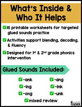Glued Sounds - Worksheets for Reading Intervention
