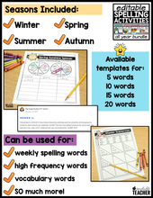 Editable Spelling Activities for ANY List of Words- The ALL YEAR BUNDLE