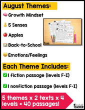 August Guided Reading Passages - Levels F-I