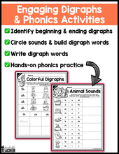 Easter Digraphs Activities- NO PREP Phonics Worksheets
