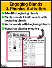Summer Review Blends Activities- NO PREP Phonics Worksheets