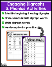 Halloween Digraphs Activities- NO PREP Phonics Worksheets