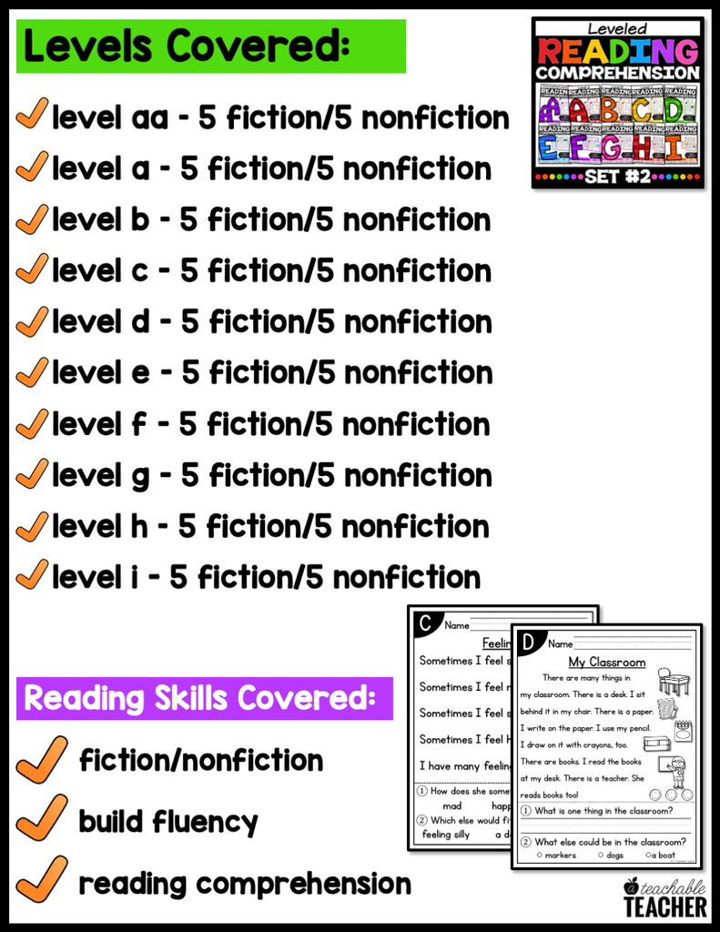 Leveled Reading Passages A-I BUNDLE SET TWO – A Teachable Teacher Leveled Reading Passages A-I BUNDLE SET TWO – A Teachable Teacher