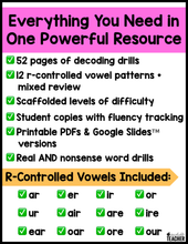 Decoding Drills for Building Phonics Fluency - R-Controlled Vowels Edition