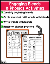 Back to School Blends Activities- NO PREP Phonics Worksheets