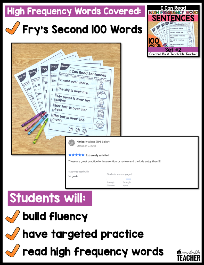 High Sentence High Frequency Word Sentences for Fluency- Set #2 – A Teachable Teacher