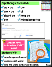 Diphthongs Worksheets Phonics Word Search: Write & Find Words with Diphthongs