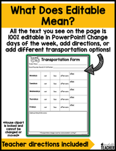 Editable Back-to-School Transportation Form