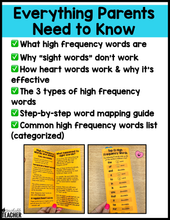 Heart Words Parent Letter Brochure for SOR High Frequency Words