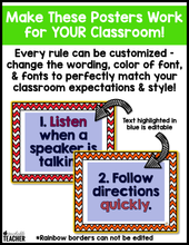 Editable Class Rules Posters - Rainbow Chevron