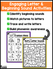 Halloween Letter Sounds Activities- NO PREP Phonics Worksheets
