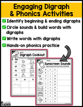 Summer Review Digraphs Activities- NO PREP Phonics Worksheets