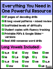 Decoding Drills for Building Phonics Fluency - The Long Vowels Edition