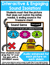 Sound Isolation Google Slides™ | Sound Gems- Beginning, Medial, Ending Sounds Game