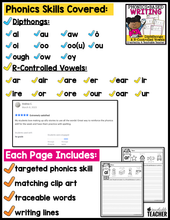 Phonics Based Writing - Diphthongs and R-Controlled Vowels