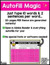 September Editable High Frequency Word Printables