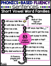Phonics Based Fluency Sentences - Short Vowel Word Families