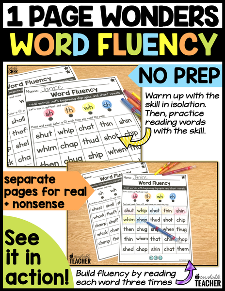 1 Page Wonders for Building Word Fluency - The BUNDLE – A Teachable Teacher