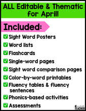 April Editable High Frequency Word Printables