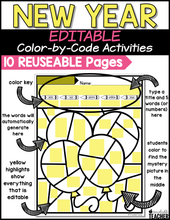 Editable New Year Color-by-Code Activities