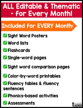 Editable Monthly High Frequency Word Printables - The BUNDLE