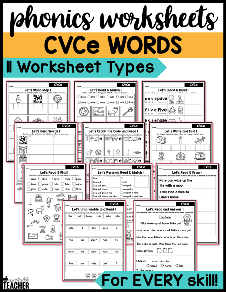 CVCe Words Phonics Worksheets - The Science of Reading – A Teachable ...