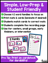 Snowman Word Families - Center Activity