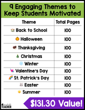 Phonics Worksheets Seasonal ALL YEAR Bundle- NO PREP