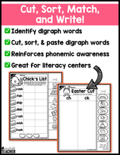 Easter Digraphs Activities- NO PREP Phonics Worksheets