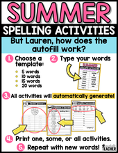 Summer Spelling Activities - EDITABLE