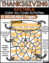 Editable Thanksgiving Color-by-Code Activities