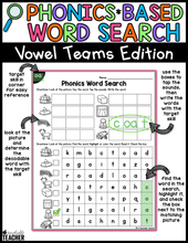 Vowel Teams Worksheets Phonics Word Search: Write & Find Words with Long Vowel Teams
