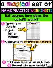 A Magical Set of Name Practice Worksheets- Editable