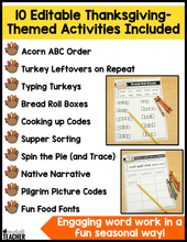 Editable Thanksgiving Word Work