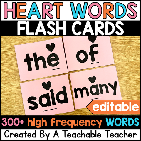 Heart Words Flash Cards for Science of Reading High Frequency Words List