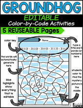 Editable Groundhog Day Color-by-Code Activities
